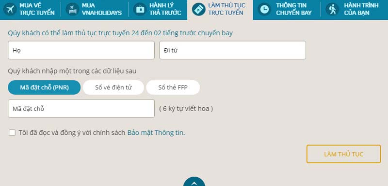 check-in online Vietnam Airlines